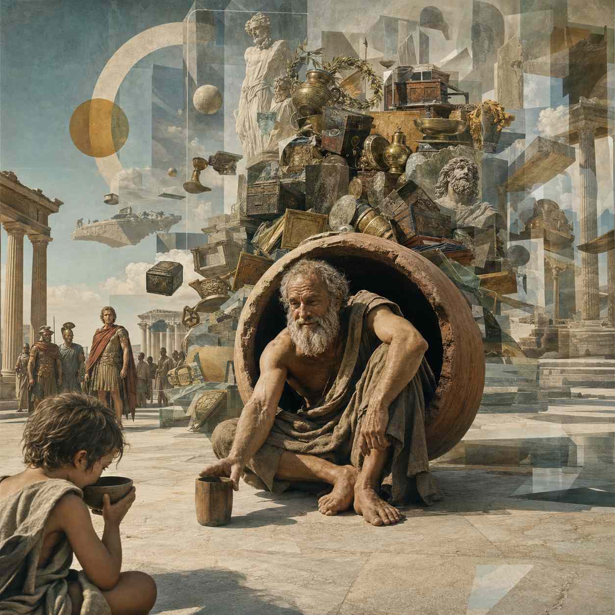 Diogenes in seinem Fass. 