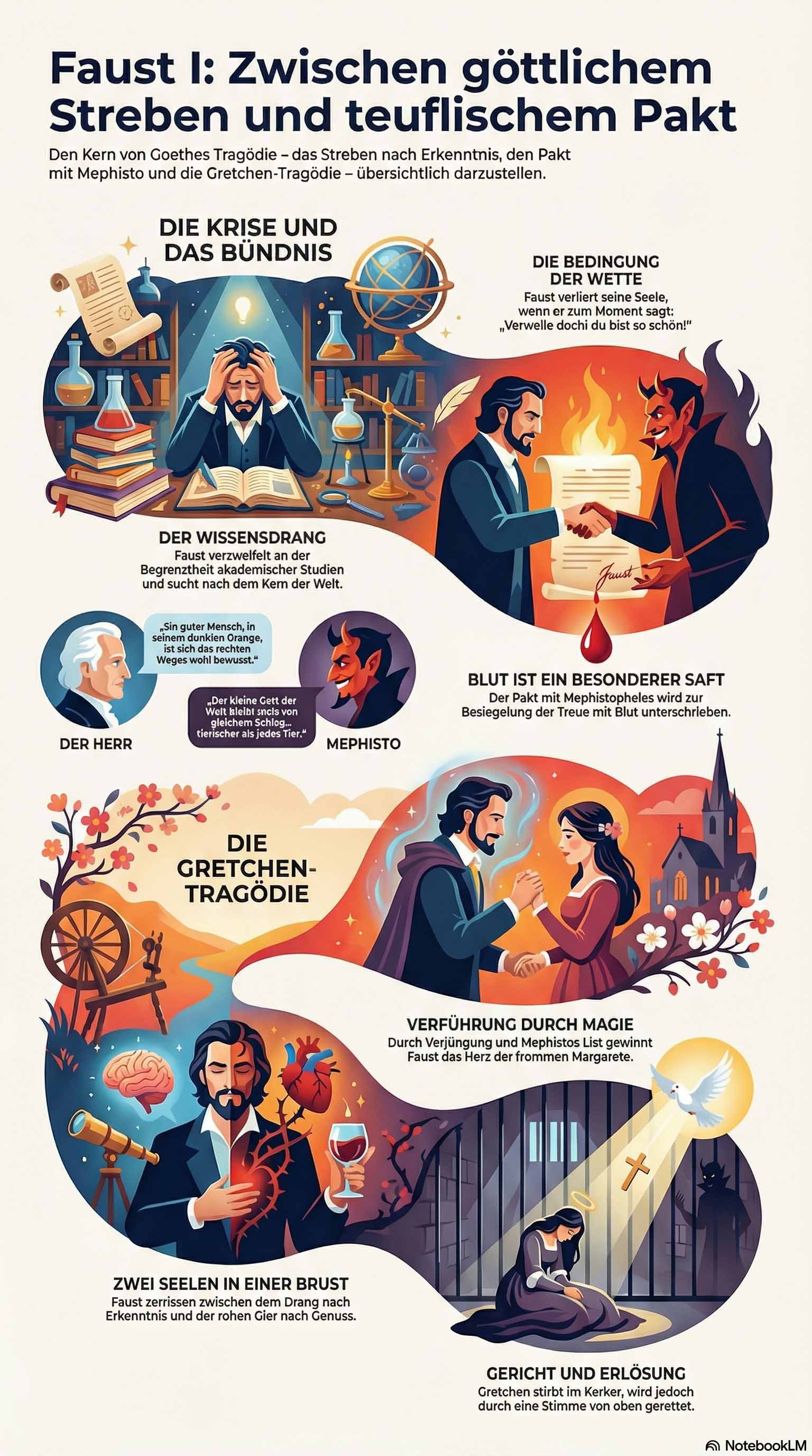 Faust KI Analyse mit NotebookLM: Infografik zur Szenenübersicht