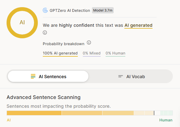 GPT Zero Ergebnisse GPT Zero Ergebnisse