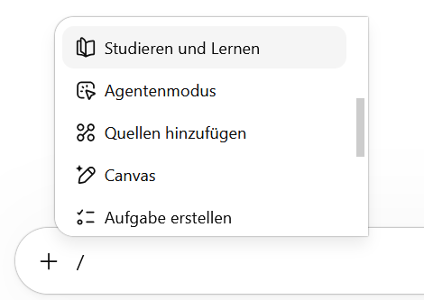 KI-Lernmodus in ChatGPT, Auswahl im Werkzeugmenü