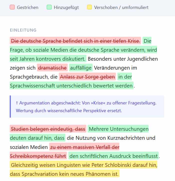 Dokumente vergleichen mit KI – visueller Textvergleich als HTML-Ausgabe